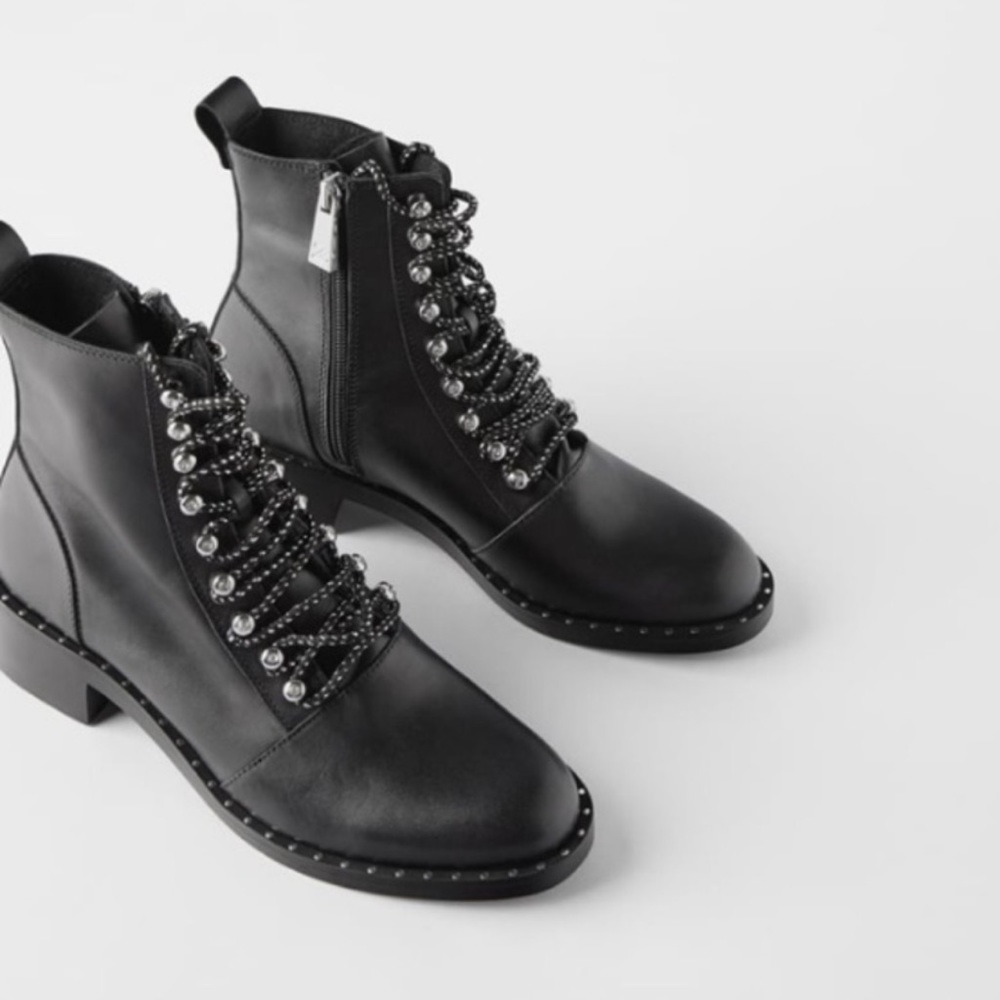 Zara Studded Leather Moto Ankle Boots